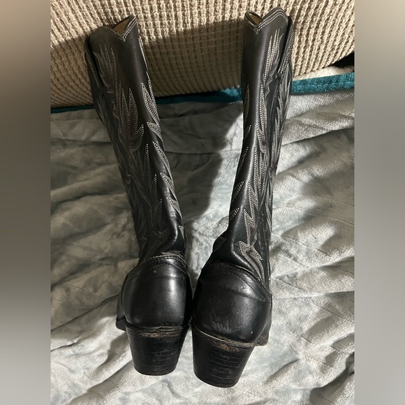 Dan Post Sz 5.5 Black Leather Mid Calf Pull On Western Cowboy Boots - Picture 5 of 9